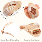 Marble Flat Round Hair Clips Duckbill Large Claw Clips for Thick Medium Thin Hair 6Pcs Non Slip Oval French Barrettes Accessories for Women Girls
