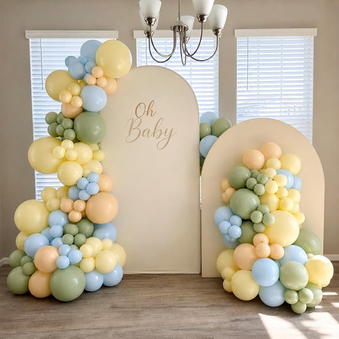 Blue Green Yellow Balloons, 12 Inch Olive Green Light Blue Pastel Macaron - Image 3