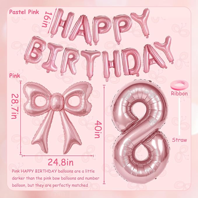 Bow Number 8 Birthday Balloons, Coquette Party Decorations Supplies - Image 6