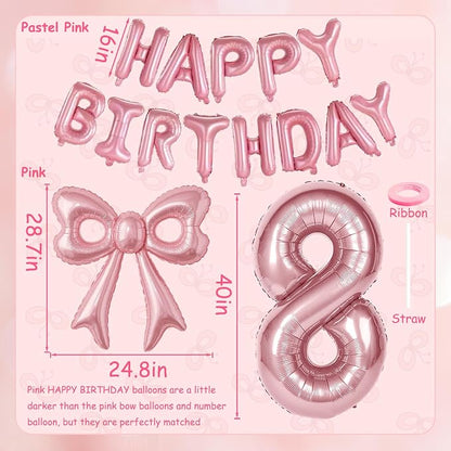 Bow Number 8 Birthday Balloons, Coquette Party Decorations Supplies - Image 6