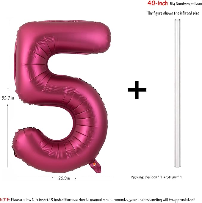 Number 5 Balloons 40 Inch Wine Red Burgundy Foil Number Balloon 5 | Wine Red - Image 2