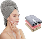 Women Microfiber Hair Towel Wrap with Elastic Strap,Super Absorbent Anti Frizz Drying Turban for Curly, Long,Wet Hair- Grey