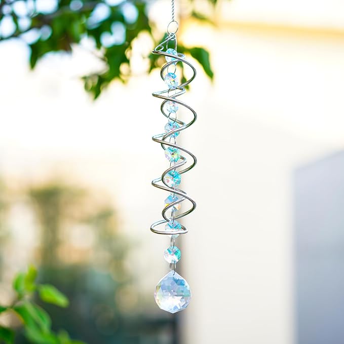 20.5in Crystal Suncatcher Gazing Ball Spiral Wind Spinner Garden Decor | - Image 8