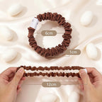 4 Pcs Silk Hair Ties, 22 Momme 100% Mulberry Hair Band, Silk Scrunchies for Women and Girls, 6A Grade No Damage Ponytail Holders (0.4in Width, Brown)
