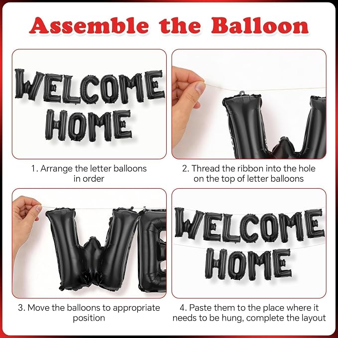 Welcome Home Balloons Black Red, 16Inch Welcome Home Foil Balloons Banner - Image 8