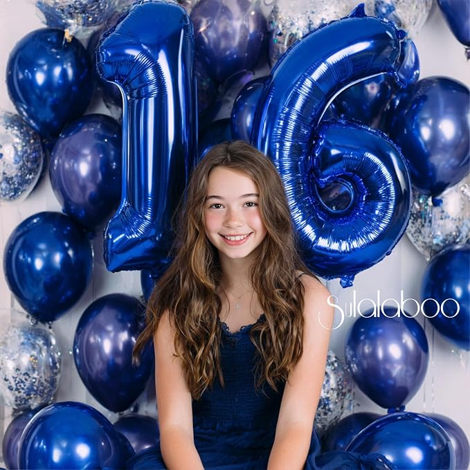 40 Inch Navy Blue Big Number 16 Balloon 0-9 Large Helium | Royal Blue Balloons - Image 5
