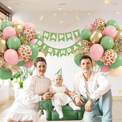 12inch Safari Balloons with Green Pink Nude Metallic Gold Confetti Balloons | - Image 7