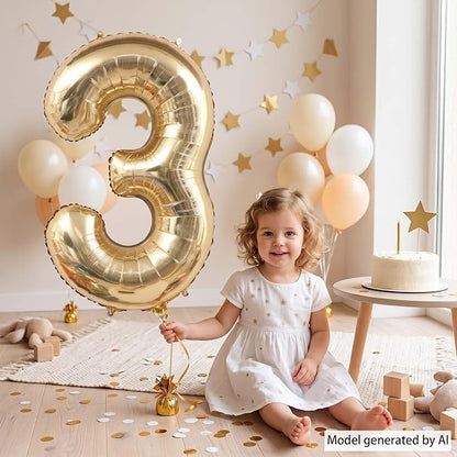White Gold Number 3 Balloon 40 Inch, Metallic Numeral - Image 2