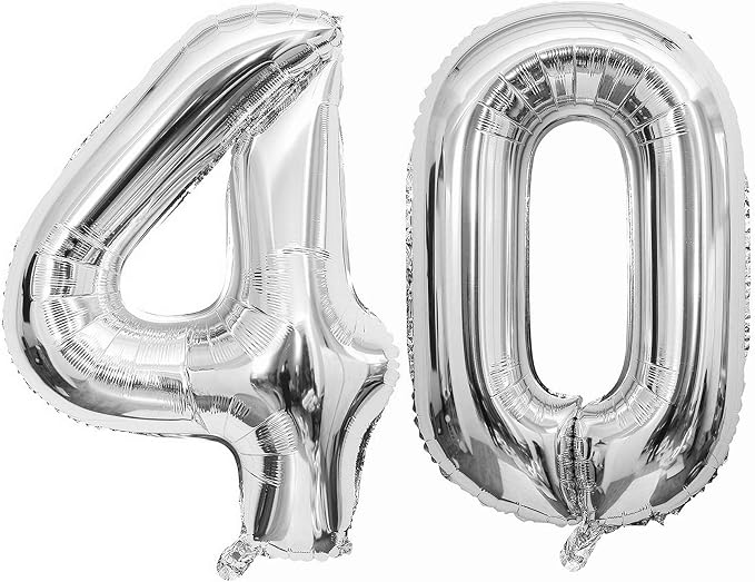 Silver 40 Number Balloons, 40 Inch Giant Number 40 Balloons Foil Mylar Helium by Lovoir