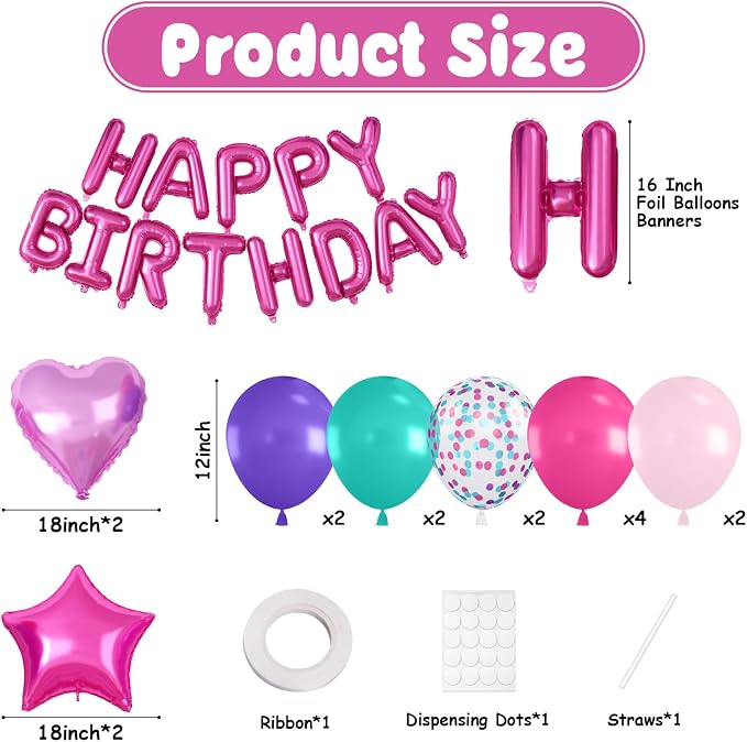 29PC Pink Purple Happy Birthday Balloon Banner, 16Inch 3D Aluminum Letter - Image 2