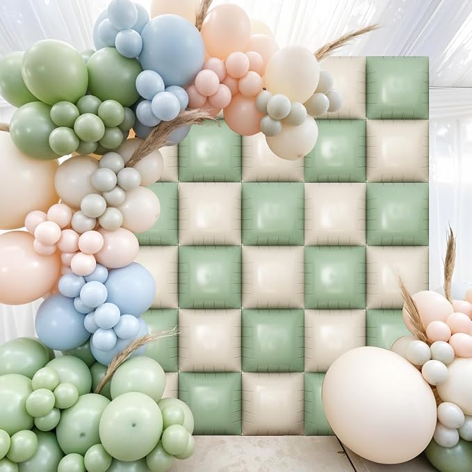 HILAVO Sage Green Square Foil Balloon Wall - Image 6