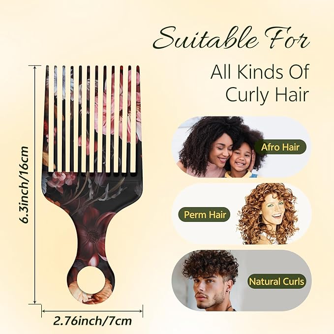 2 Pcs Afro Pick Comb for Natural Curly Hair,Portable Styling Hair Pick for Travel,Anti-Static,Cute Afro Comb for Women Men and Girls(Brown-T13)