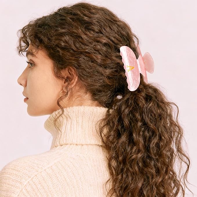 Hair Clips for Women | Monogram Hair Claw Hair Accessory | Personalized Gifts for Women Teen Girl Trendy Stuff | Cute Hair Claws | Gifts for Girls Her Mom Bridesmaid Wife - Pink,M