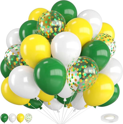 Green and Yellow Balloons, 12 Inch Dark Green Yellow and White Confetti Balloons by FEYG