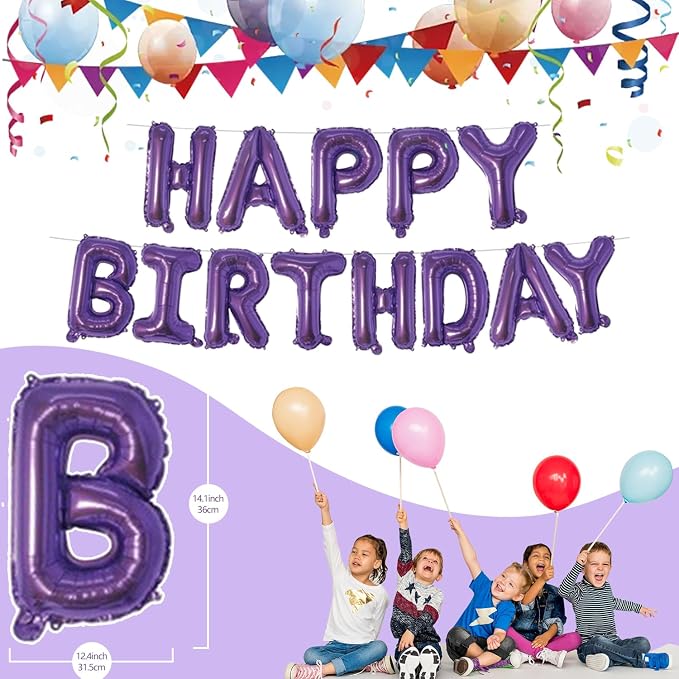 Dark Purple Happy Birthday Balloons Banner 16 Inch Mylar Foil Letters, - Image 2