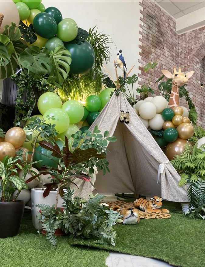 Green and Gold Balloons, Jungle Safari Party Decor | Different Shades Green - Image 5