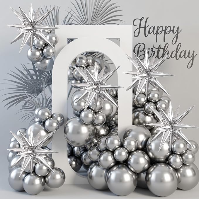 Silver Star Balloons, 22/27 Inch Silver Star Foil Balloons, Aluminum Foil - Image 4