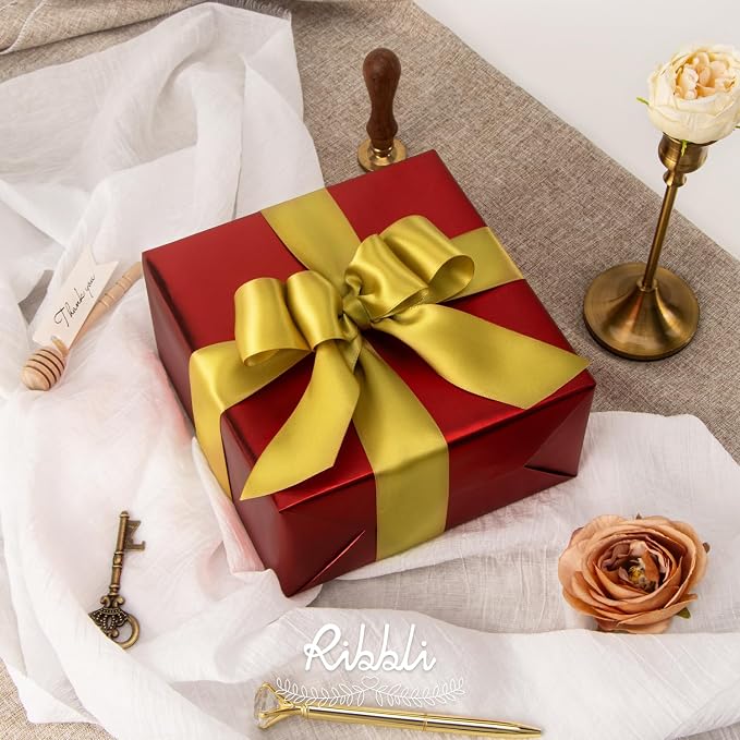 Ribbli Gold Double Faced Satin Ribbon, 1-1/2” x Continuous 25 Yards, Use - Image 2