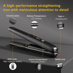 Cordless Hair Straightener Curler 2 in 1 Ceramic Flat Iron Mini Portable Fast Heating 30s 4500mAh Battery 4 Temp Adjustments LCD Display USB Rechargeable for Women Men with Pouch (Black)