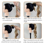 Chicmoi Chocolate Brown Ponytail Extainson with Blonde Highlight 32 Inch Flexible Wrap Around Ponytail Hair Extension Long Wavy Pony Tails hair Extension Synthetic Hairpieces For Women and Girls