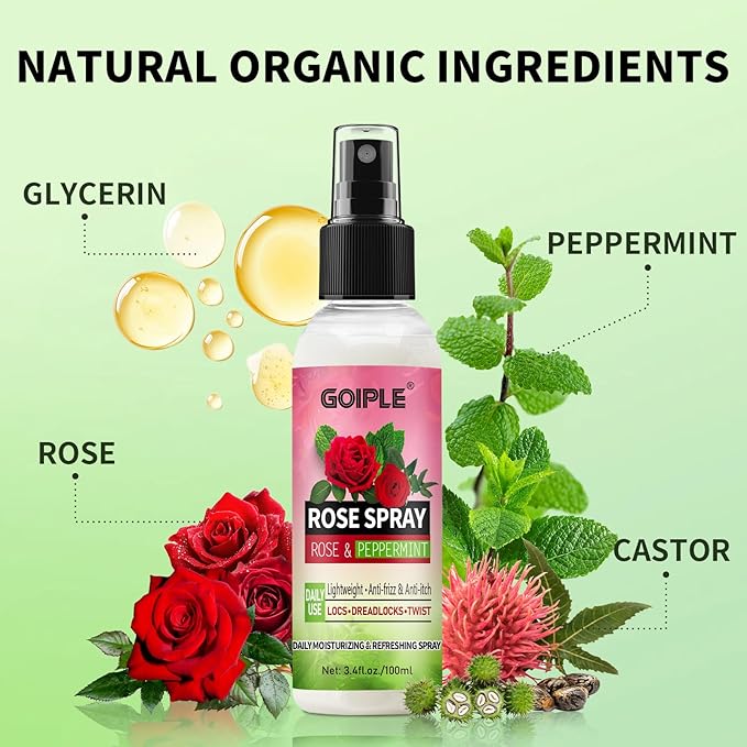 Rose Water for Hair Loc Spray Refreshing for Locs Rose Water Hair Scalp Moisturizer Hydrating Dreadlock | Loc Brush for Dreads Comfortable Massage Wide Tooth Comb & Rosemary Oil for Hair Growth Set