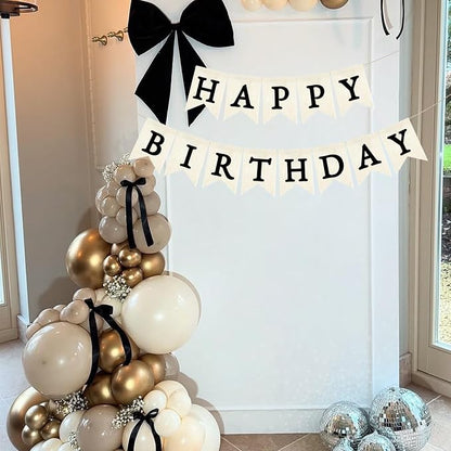 Black Happy Birthday Banner Pre-strung Burlap Bunting Party Backdrop Sign - Image 5
