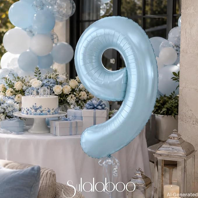 40 Inch Light Blue Number 9 Balloon 0-9 Big Helium Balloons | Large Giant - Image 3