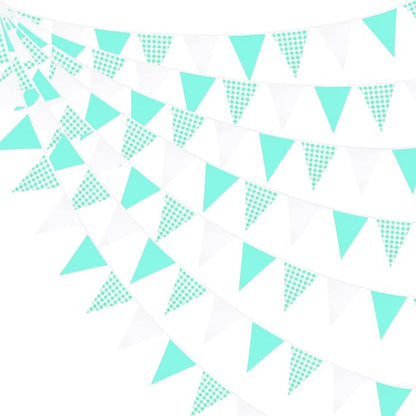 32Ft Aqua Green Plaid Checkered Party Banners Gingham Triangle Pennant Flag by pinkblume
