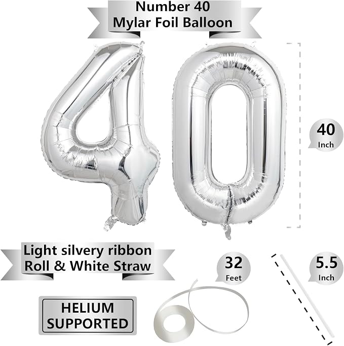 Number Balloons Silver Party Balloon - Image 2