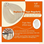 Full Shine Blonde Tape in Hair Extensions Color 60 Blonde Remy Human Hair Extensions Tape in 28 Inch Double Sided Seamless Skin Weft 20 Pcs 50 Gram Invisible Adhesive Real Human Hair Soft