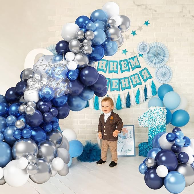 Blue White Silver Balloon Arch Kit - Image 6