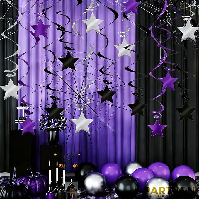 Purple Black Silver Hanging Swirl Decorations - Image 5