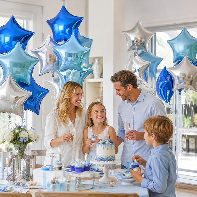 Blue Silver Star Balloons, 18 Inches Star Foil Balloons - Image 4