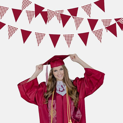 32Ft Burgundy Party Decorations Burgundy Gingham Plaid Checkered Triangle Flag - Image 4