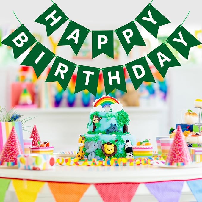 Hooqict Happy Birthday Banner Dark Green Birthday Party Decorations Green Party - Image 3