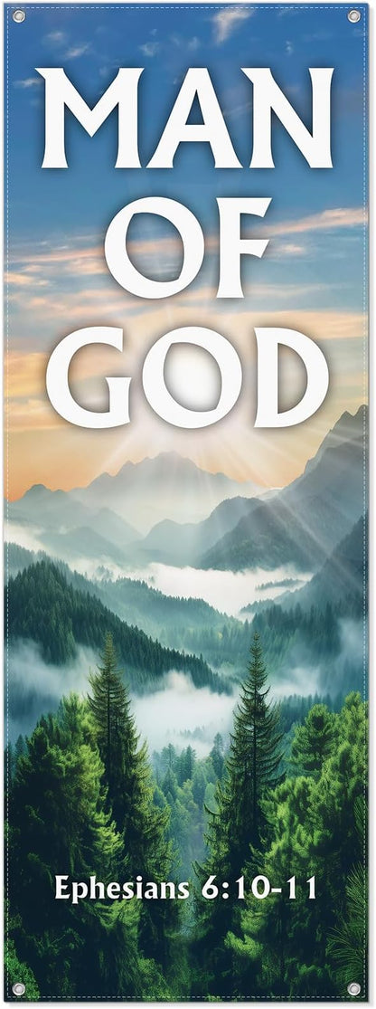 Hahafelt Man of God Banner for Church Father's Day Christian Adjustable X-Stand by Hahafelt