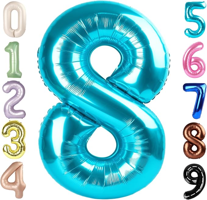 Number 8 Balloons 40 Inch for 8 18 Birthday Party Decorations, Light Blue | by Mluchee