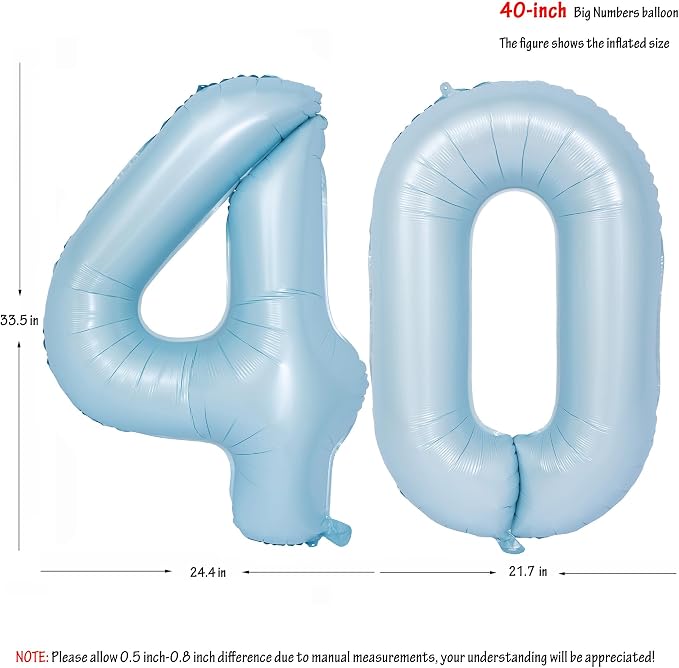 40 In Matte Blue Number Balloons Helium Foil Mylar Balloon Party Digital 40 | - Image 2