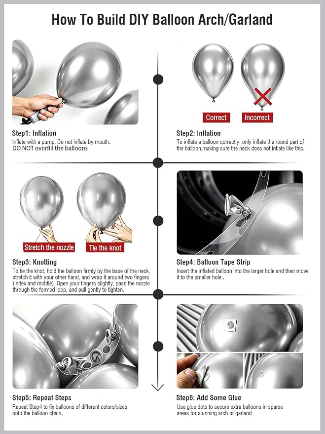 Silver Balloons 125 Pcs Different Sizes 18 12 10 5 Inch Silver Balloon Arch Kit - Image 4