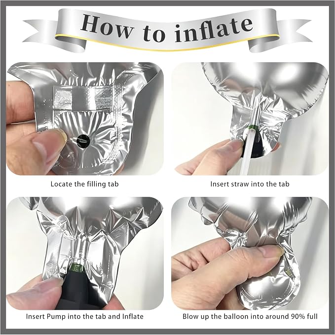 Silver Happy Birthday Balloons Banner 16 Inch Mylar Foil Letters, 10 Inch Five - Image 6