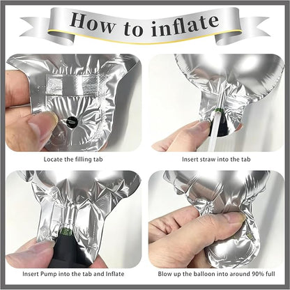 Silver Happy Birthday Balloons Banner 16 Inch Mylar Foil Letters, 10 Inch Five - Image 6