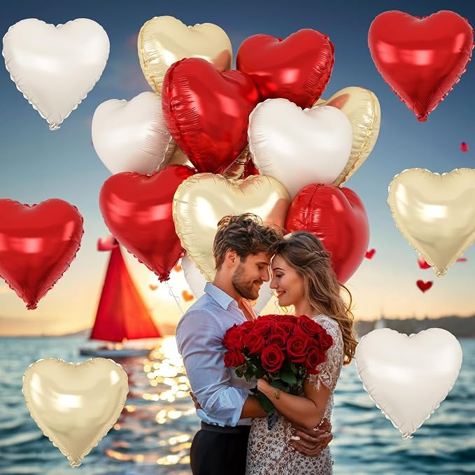 Red Gold Heart Balloons Foil - Image 3