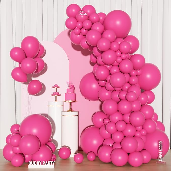 Ouddy Party 129Pcs Hot Pink Balloons Different Sizes 18 12 10 5 Inch, Latex - Image 7