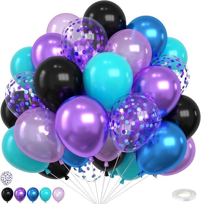 Black Purple Teal Blue Balloons, 12 Inch Metallic Blue Purple Teal Blue by FEYG