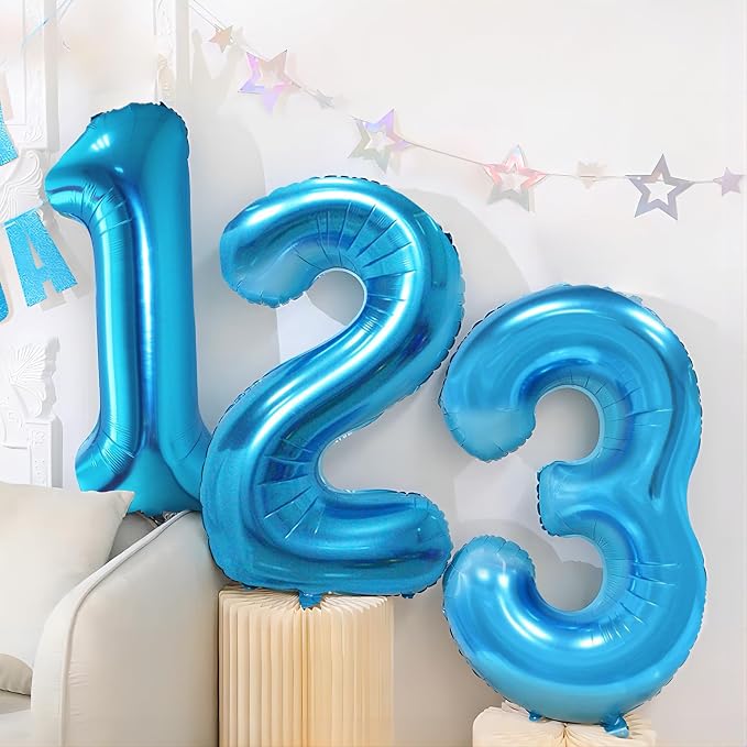 40 Inch Blue Number Balloons, Helium Mylar Foil Number Balloons - Image 6
