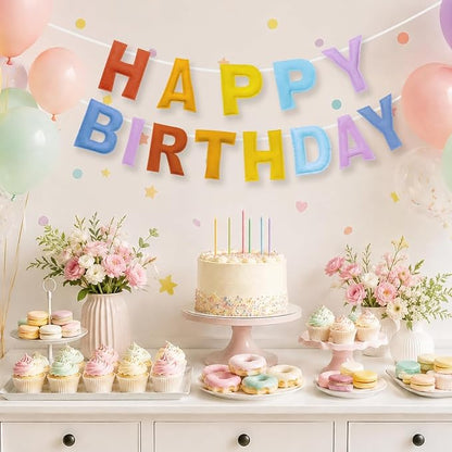 Felt Happy Birthday Banner, Pre-Strung 3D Birthday Rainbow Garland | Reusable - Image 5