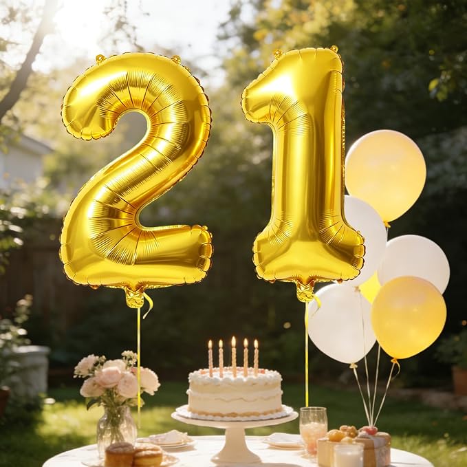 40 Inch Number 21 Balloons for 21st Birthday Party Decorations, 0-100 Gold - Image 3