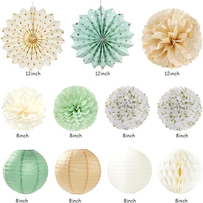 Sage-Green Champagne-Beige Baby Shower Party-Decorations - Image 2