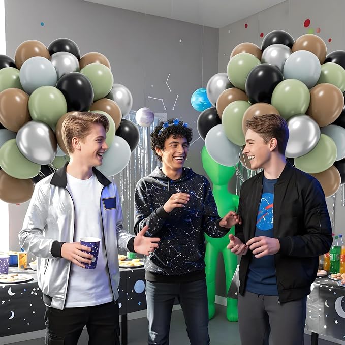 60pcs Green Black and Grey Balloons 12inch - Image 5