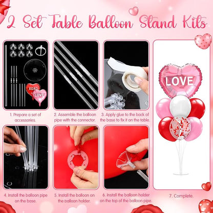 Seematn 2 Set Valentines Day Table Centerpiece Red Pink Balloon Stand Kit Heart - Image 4